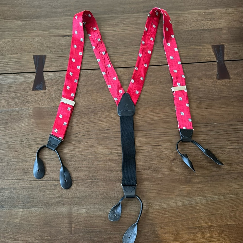 Stacy Adam's Men's Suspenders button tab adjustable Red with pattern